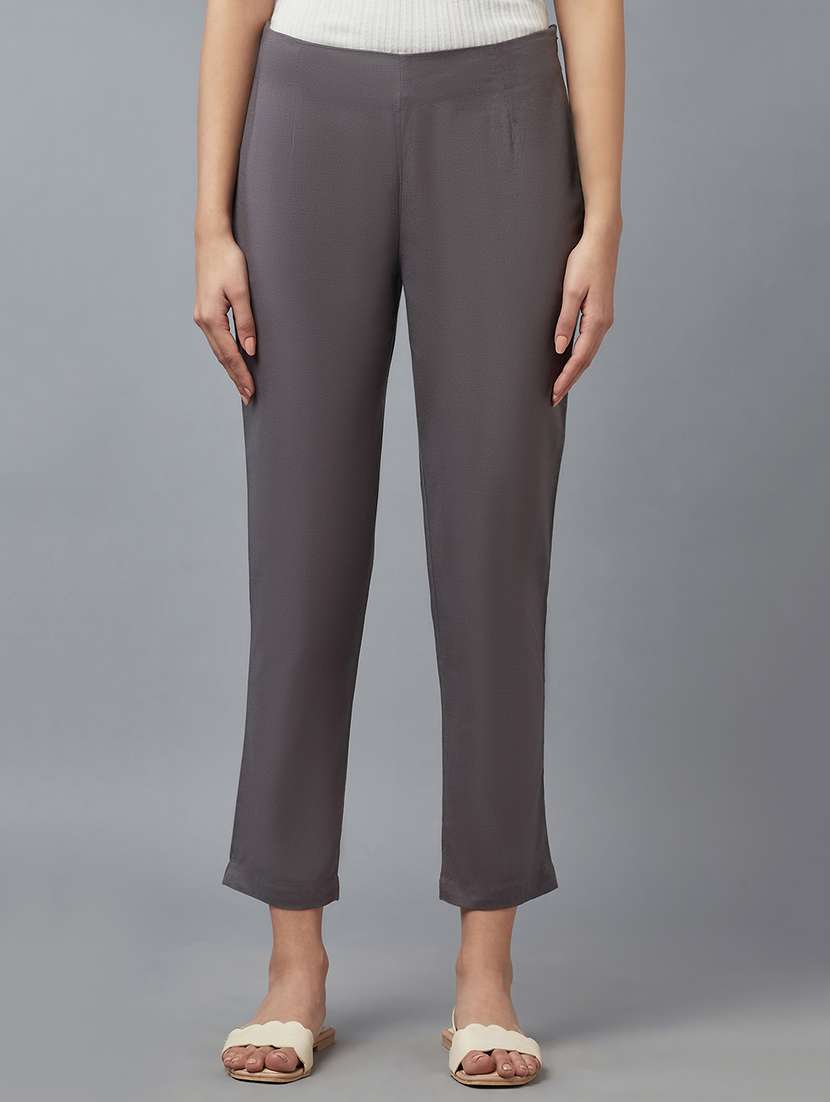 grey solid straight pant