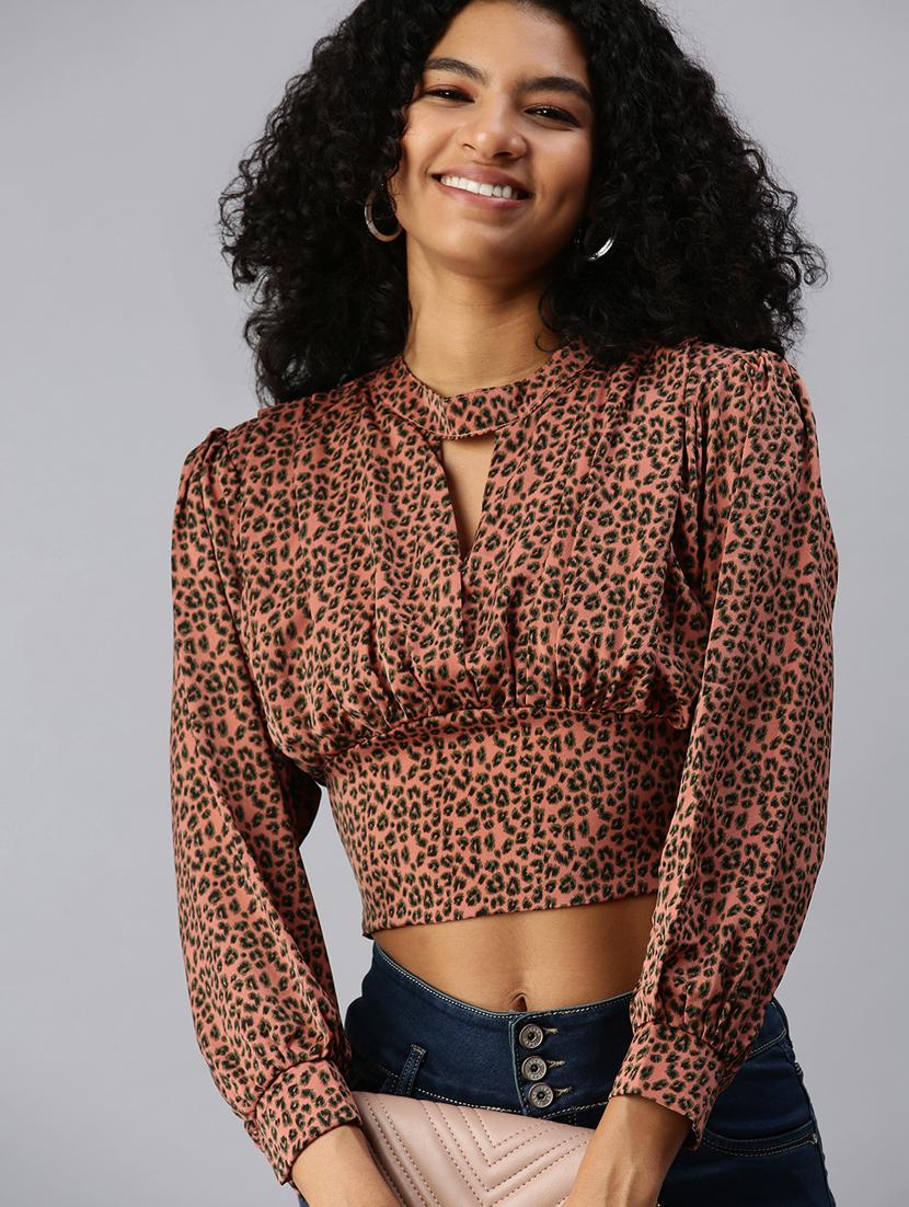 women's crop key hole neck top