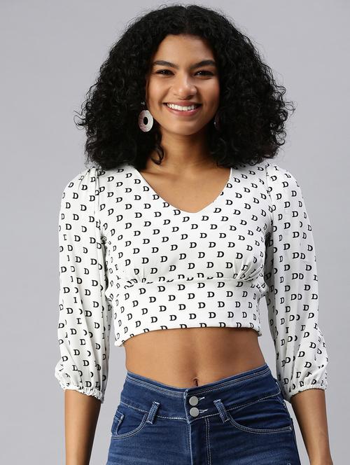 women's crop v neck top - 18337173 - Standard Image - 0