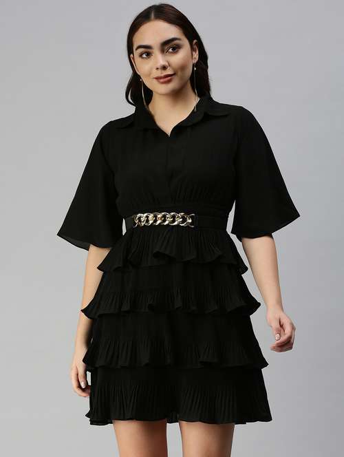 bell sleeved solid tiered  dress - 18337312 -  Standard Image - 0