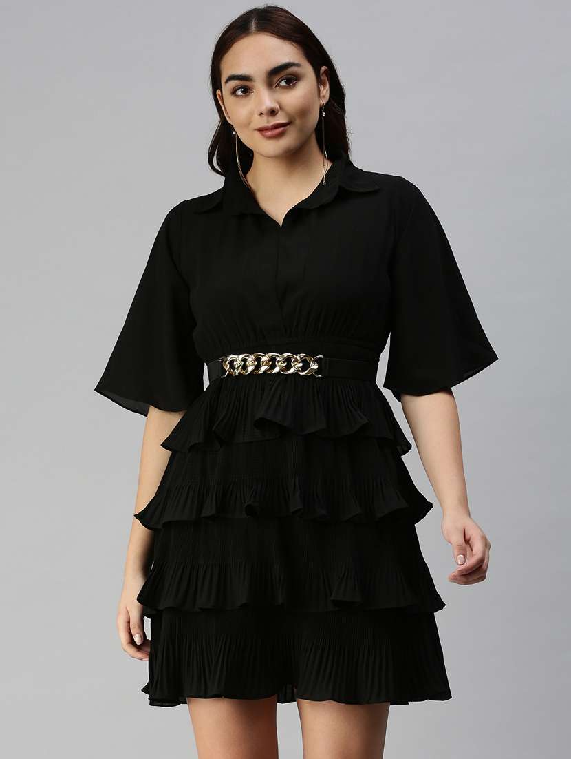 bell sleeved solid tiered  dress