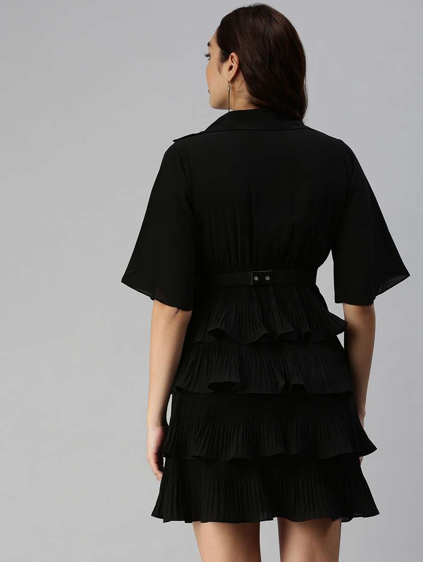 bell sleeved solid tiered  dress - 18337312 -  Standard Image - 3