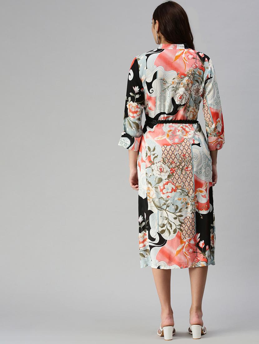 mandarin neck floral shirt dress - 18337326 - Standard Image - 3