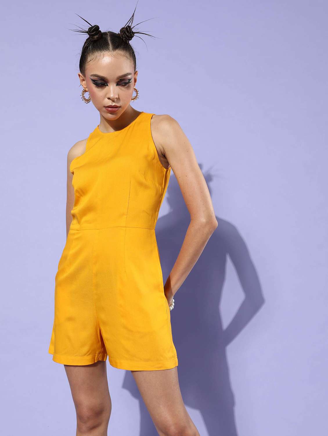 round neck solid romper 