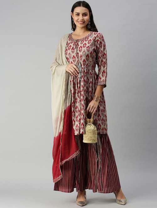 women printed kurta sharara set with dupatta - 18338297 -  Standard Image - 0