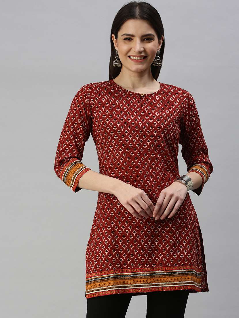 brown printed straight kurti