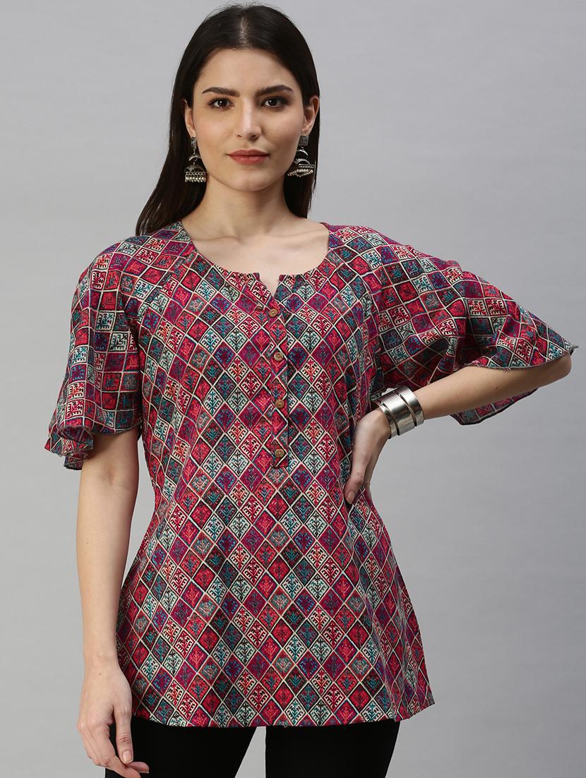 multi colored printed straight kurti - 18338331 - Zoom Image - 0