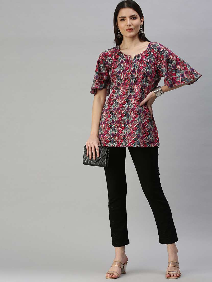 multi colored printed straight kurti - 18338331 - Standard Image - 3