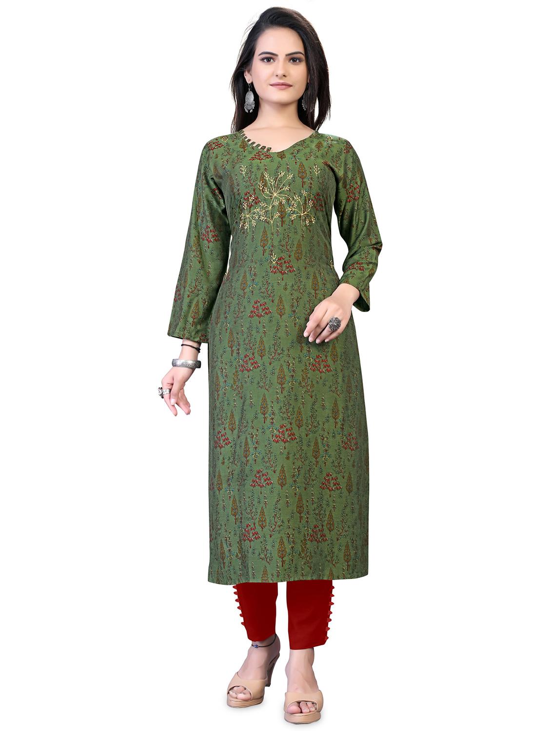 green floral straight kurta - 18338455 - Zoom Image - 0