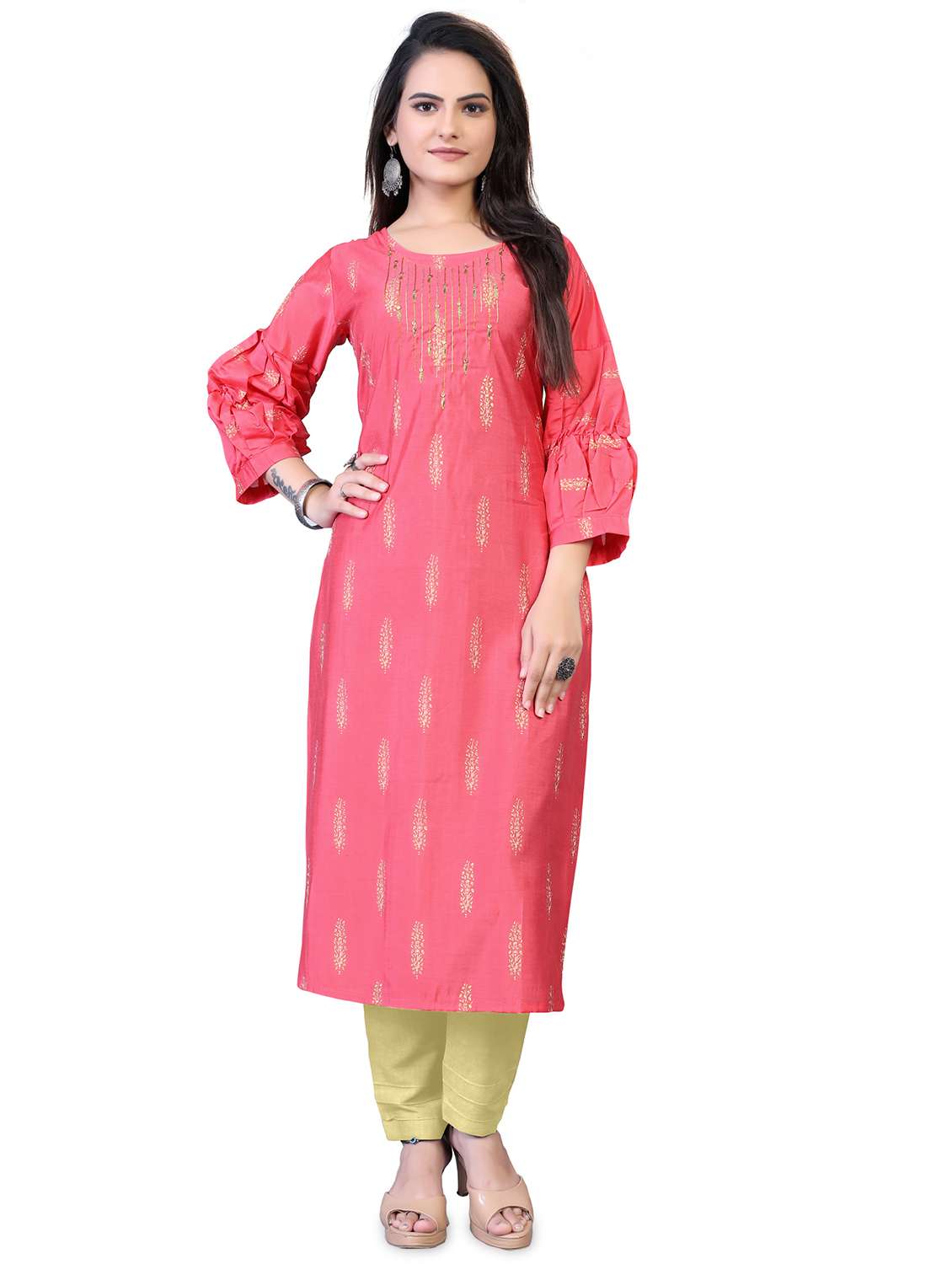 pink floral straight kurta