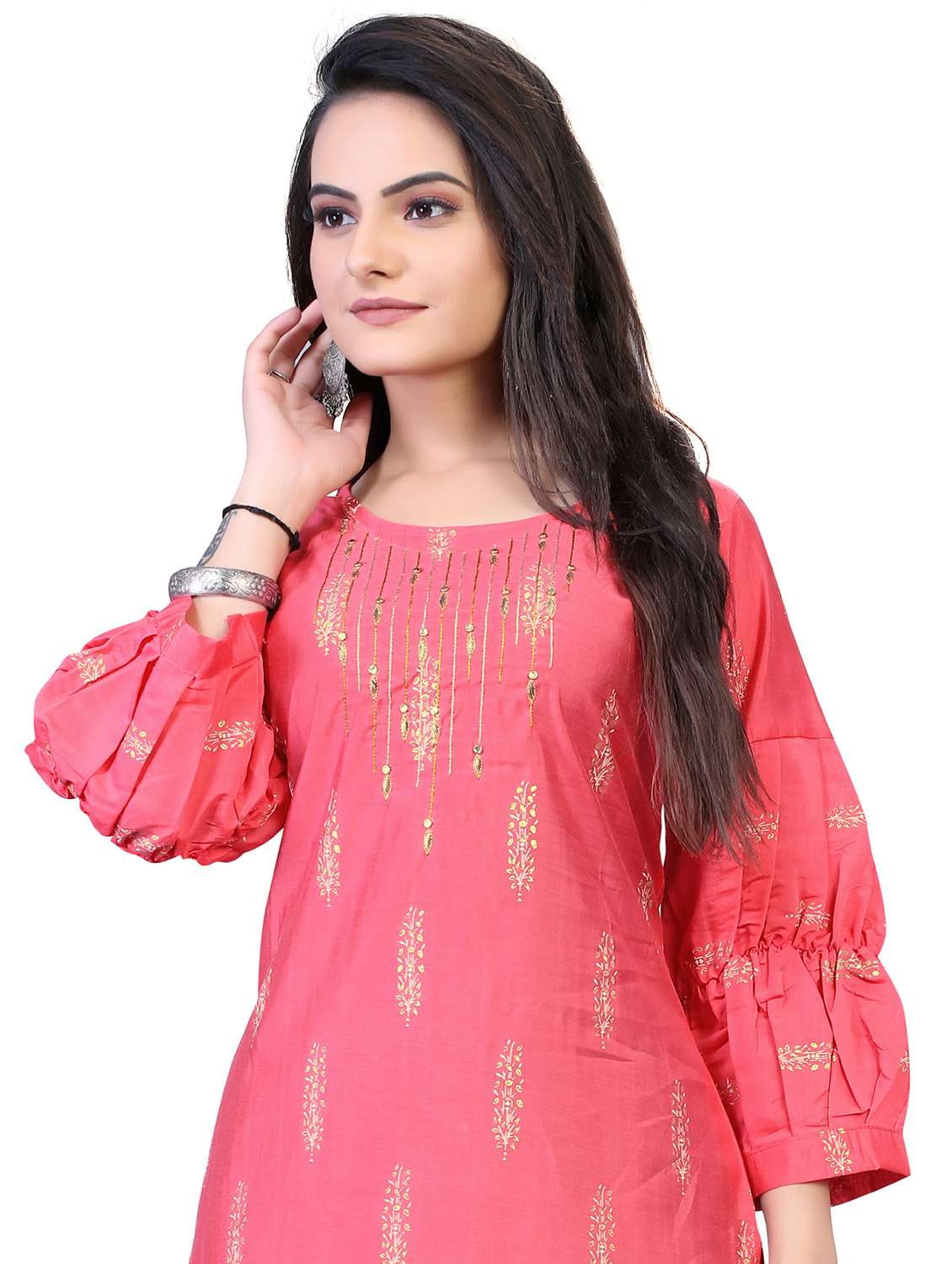 pink floral straight kurta - 18338457 -  Standard Image - 3