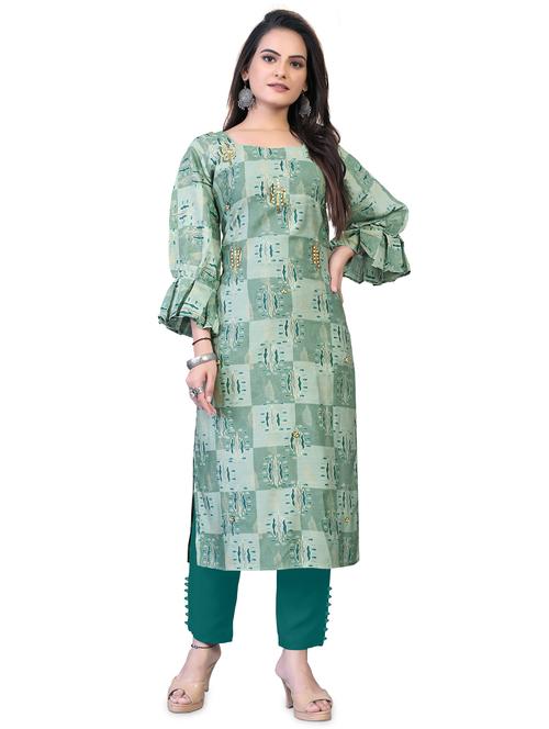 green floral straight kurta - 18338458 -  Standard Image - 0