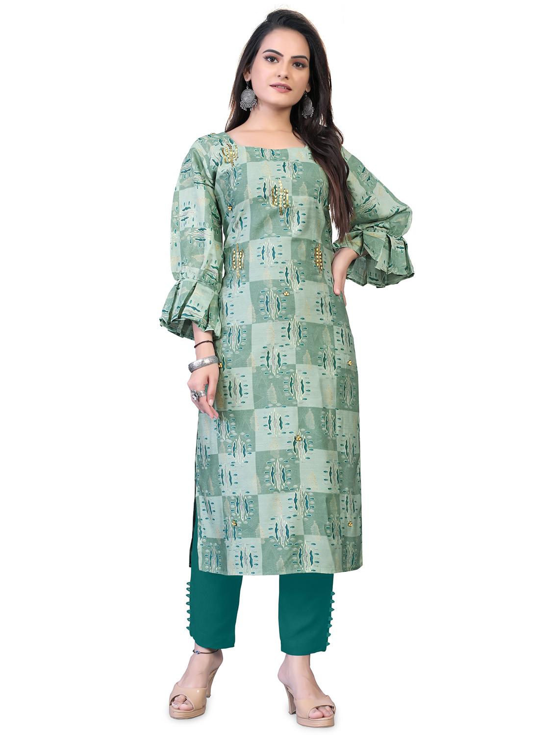 green floral straight kurta - 18338458 -  Zoom Image - 0