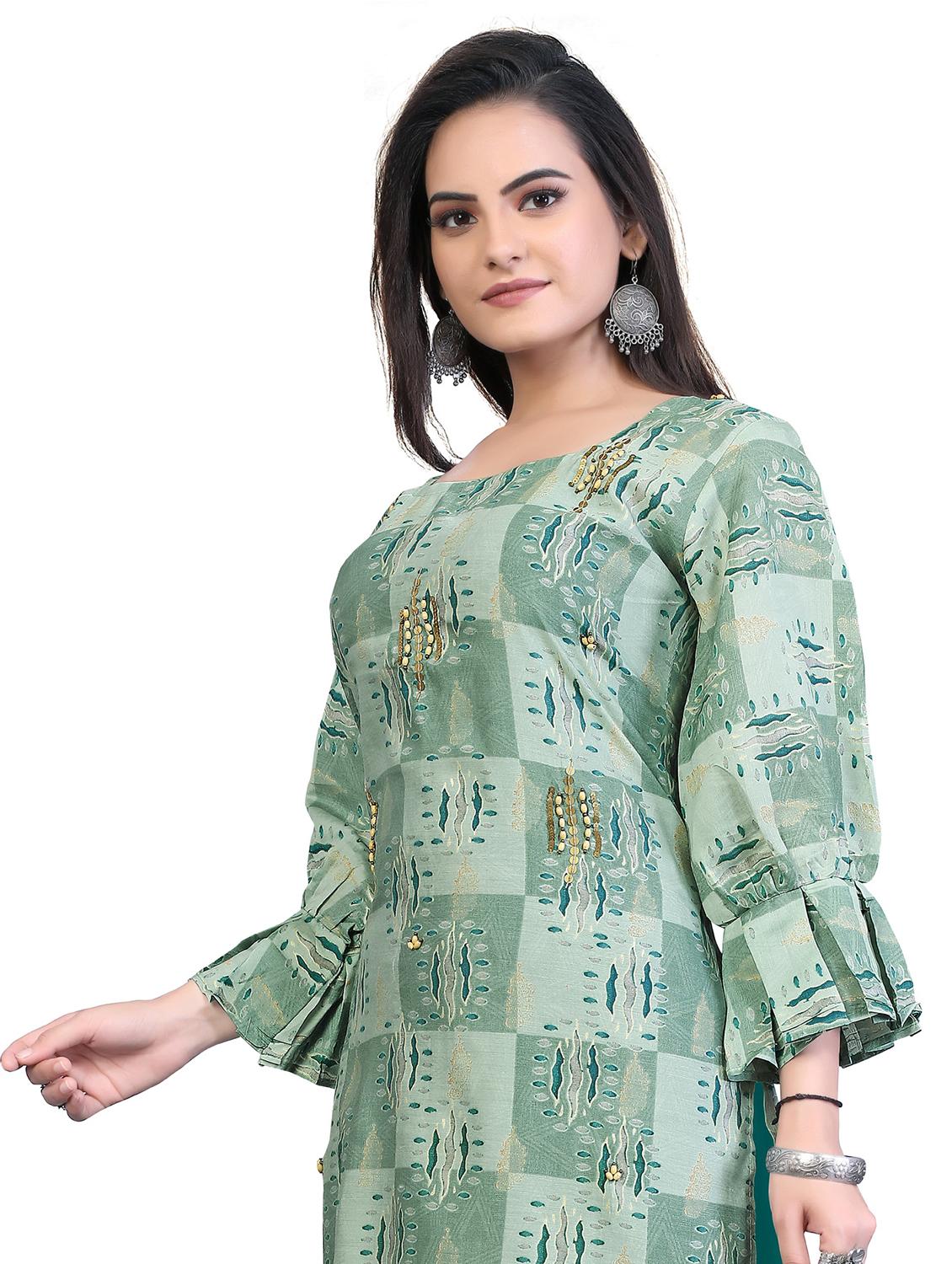 green floral straight kurta - 18338458 - Standard Image - 3