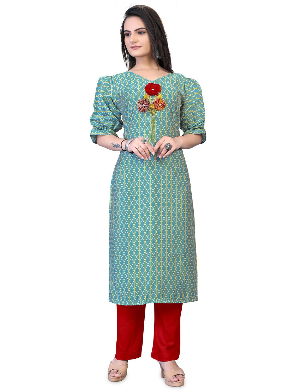 blue printed straight kurta - 18338459 - Zoom Image - 0