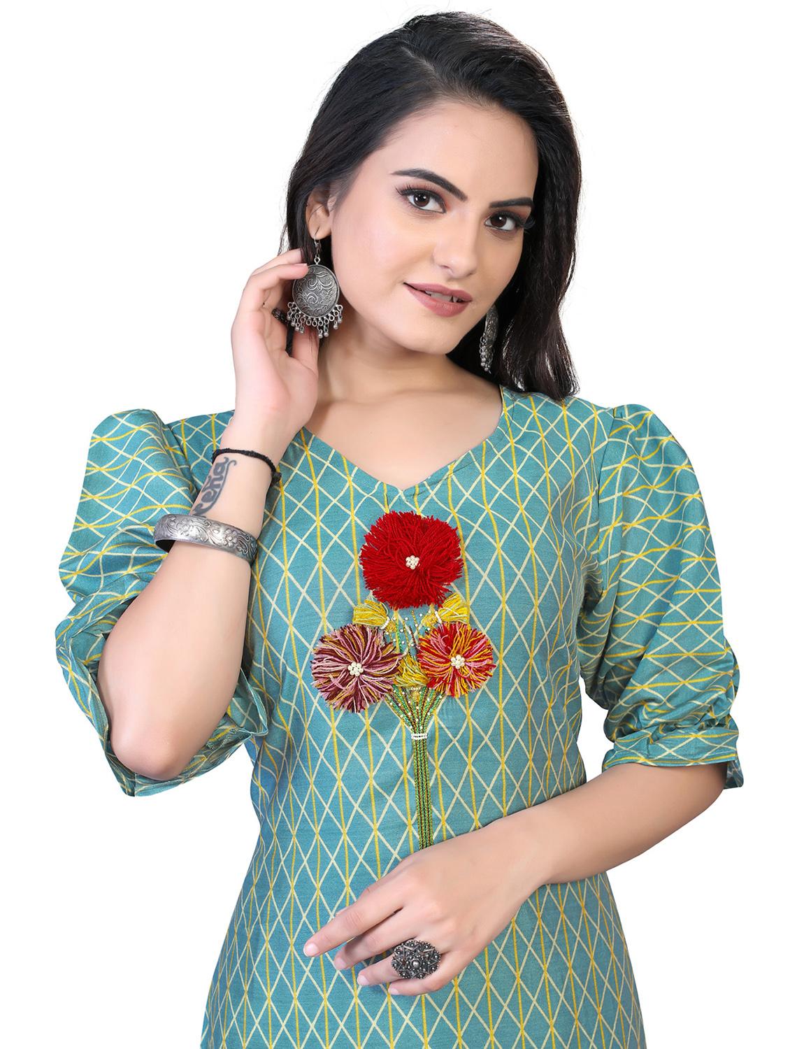 blue printed straight kurta - 18338459 - Standard Image - 3