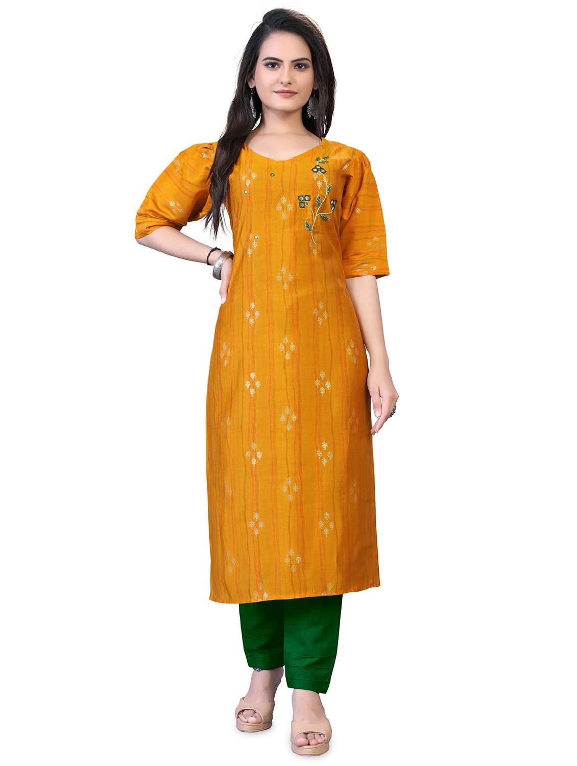 mustard printed straight kurta