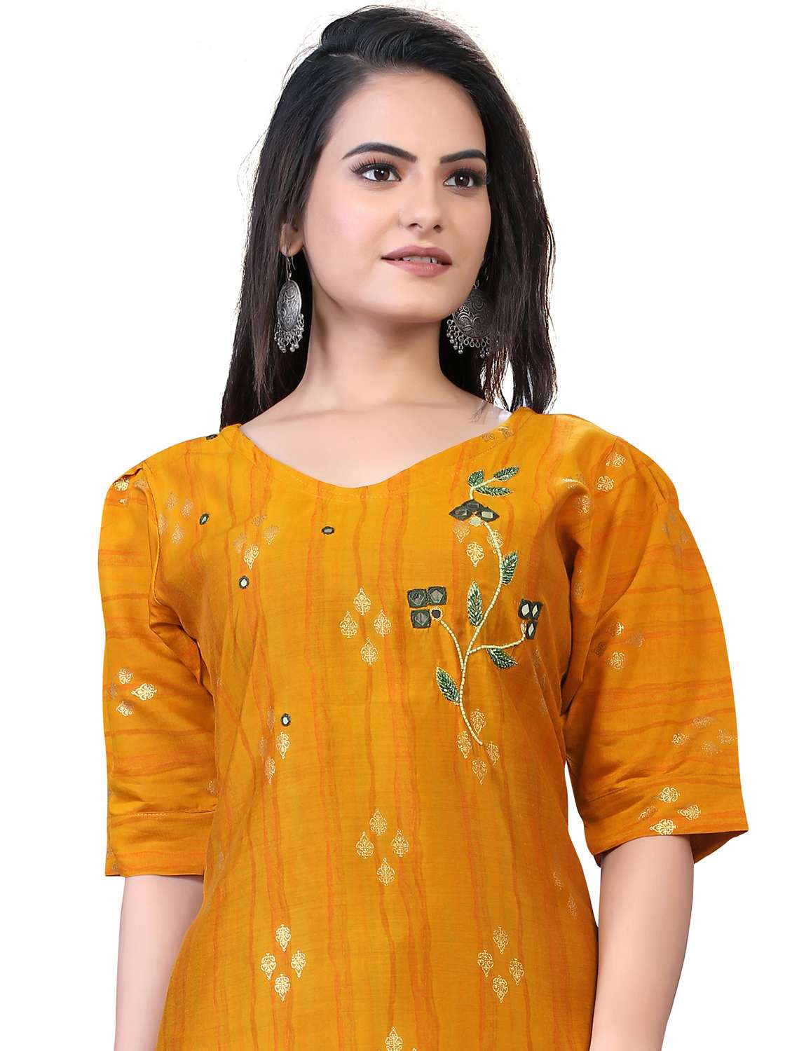 mustard printed straight kurta - 18338462 -  Standard Image - 3