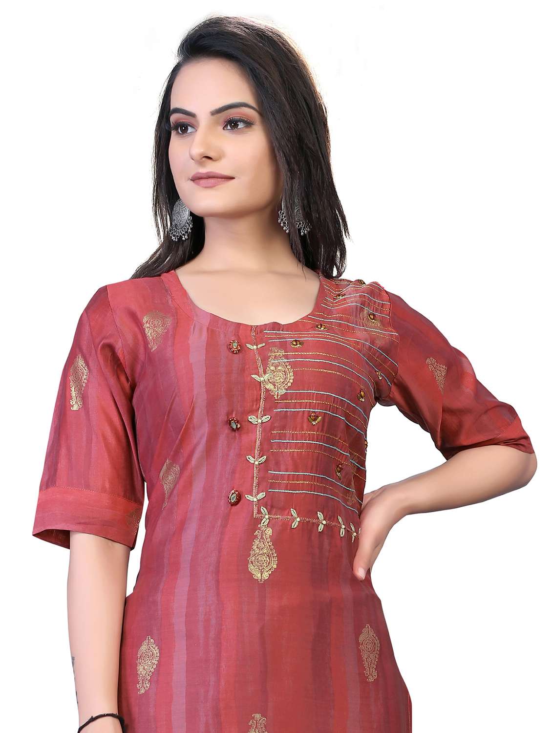 peach printed straight kurta - 18338463 -  Standard Image - 3