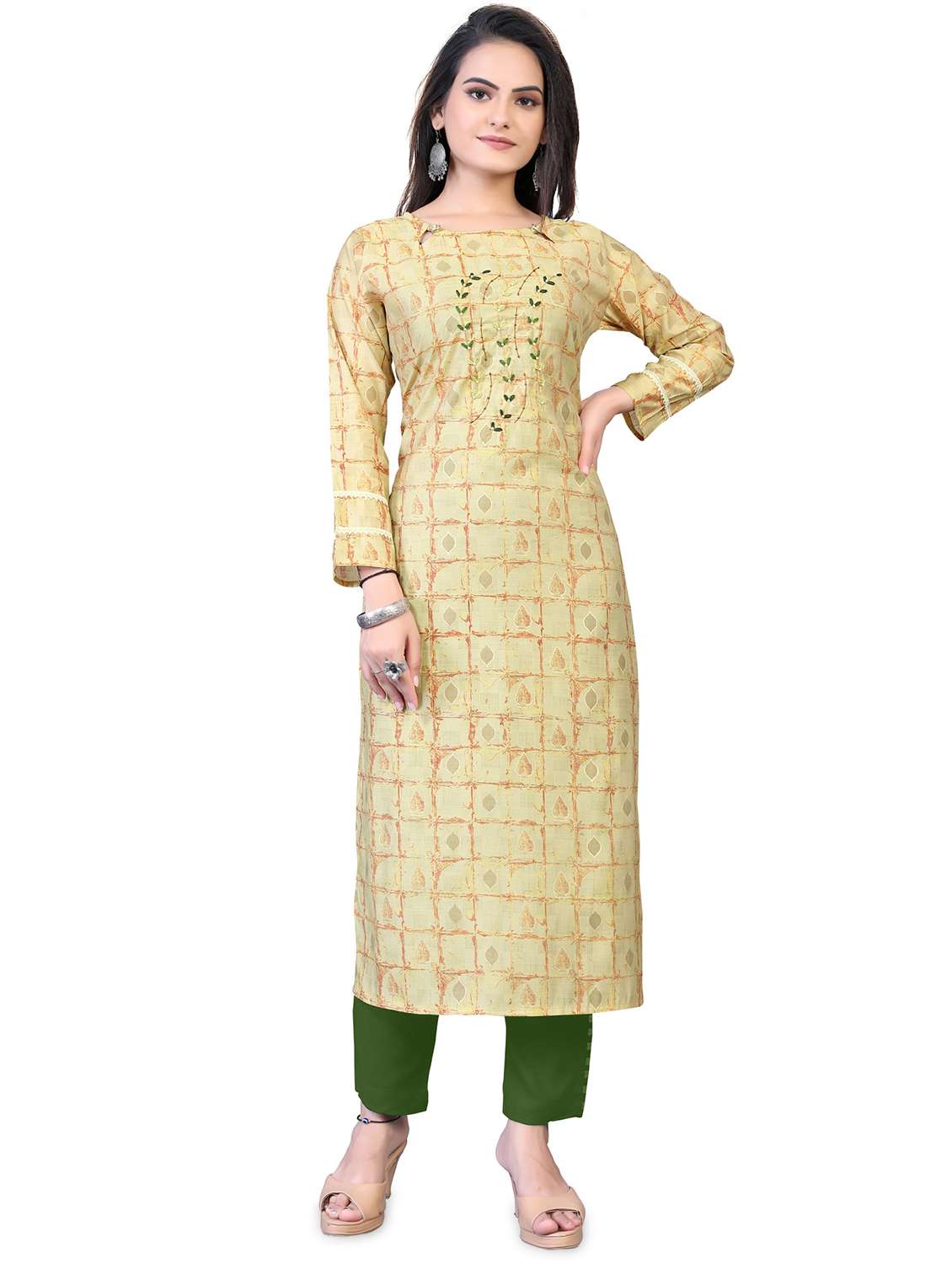 mustard printed straight kurta