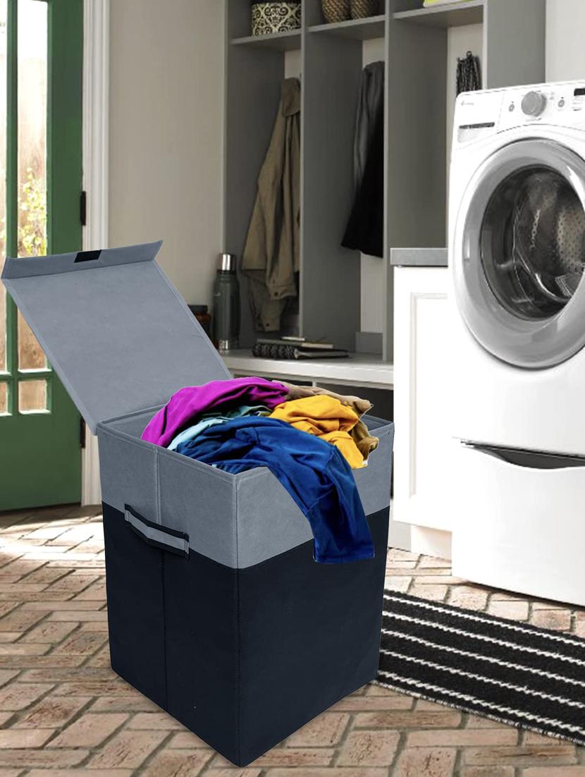 gr art&craft laundry basket with lid for clothes, organizer | laundry basket with lid big size, laundry bag (75 lit, grey black) - 18339577 -  Zoom Image - 0