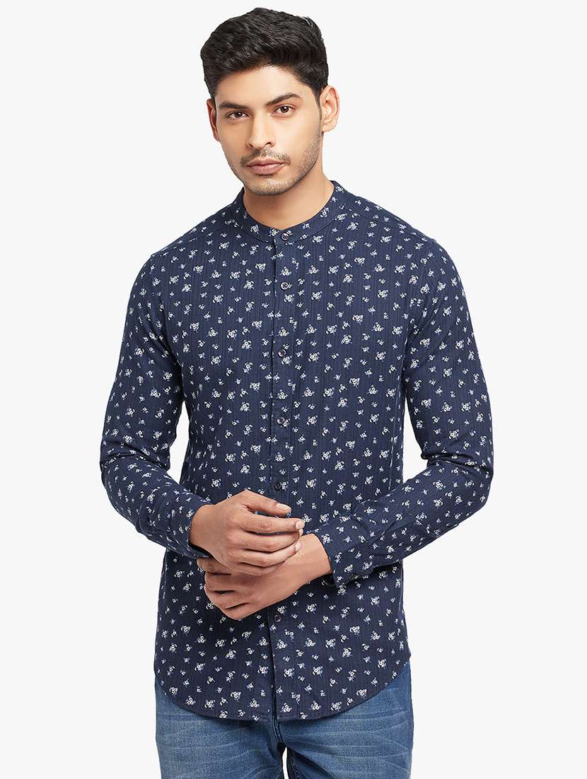 Navy Blue Printed Casual Shirt 