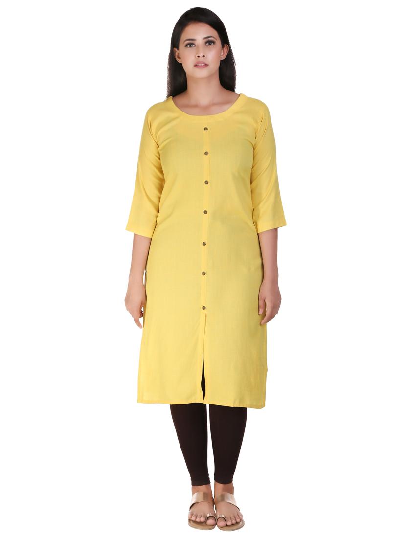 yellow solid straight kurta - 18340906 - Zoom Image - 0