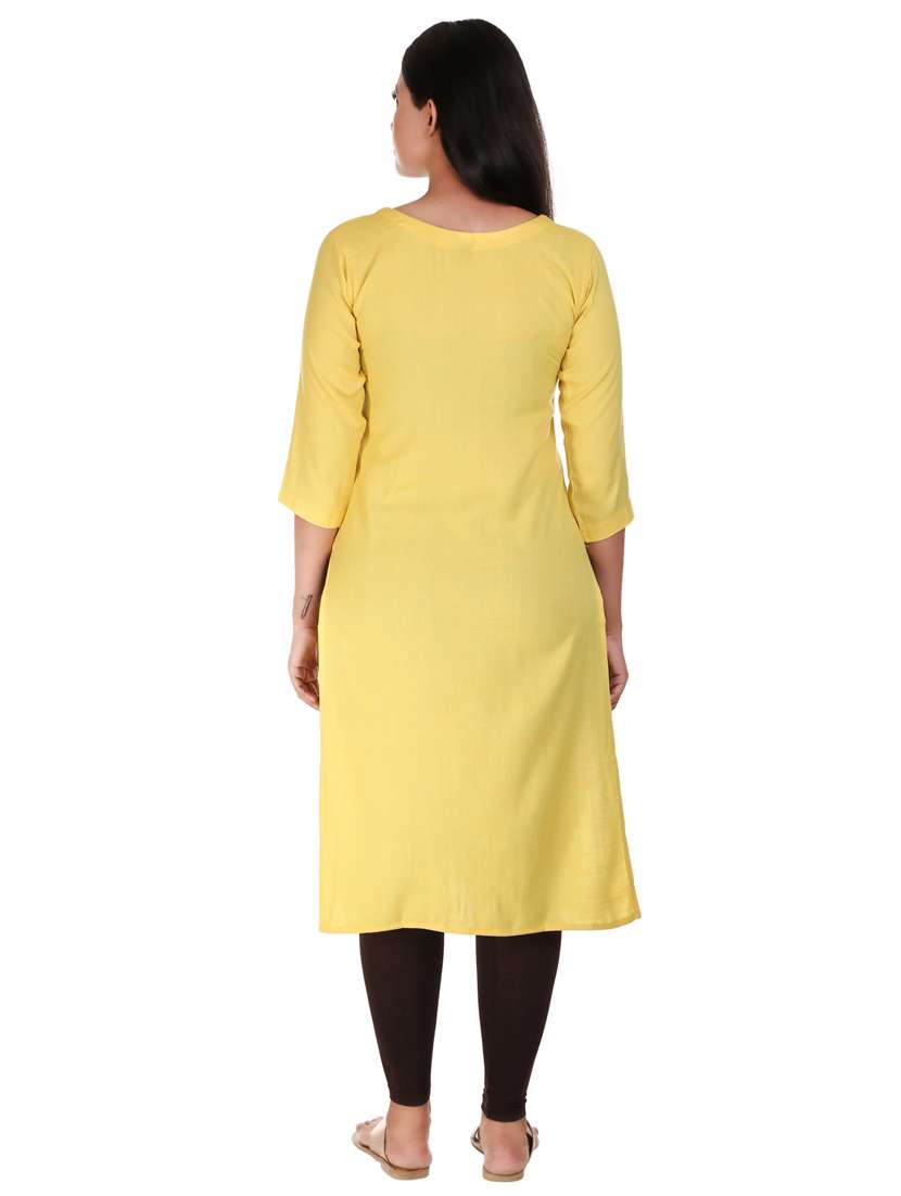 yellow solid straight kurta - 18340906 - Standard Image - 3