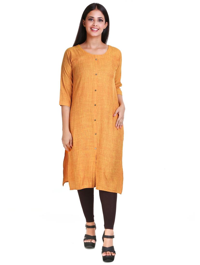 orange solid straight kurta - 18340910 - Zoom Image - 0