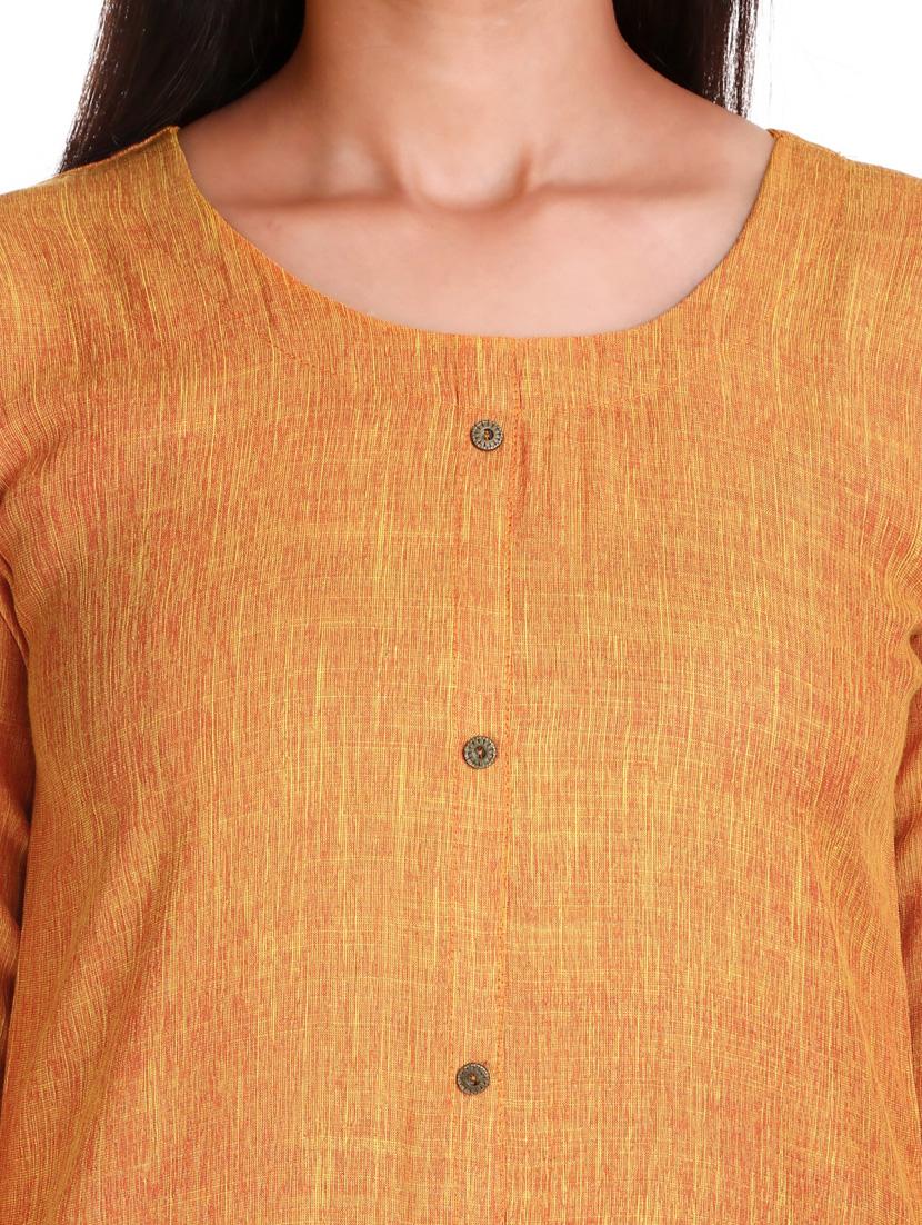 orange solid straight kurta - 18340910 - Standard Image - 3