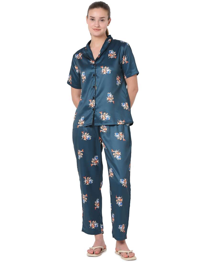 shirt collar printed nightwear pajama set