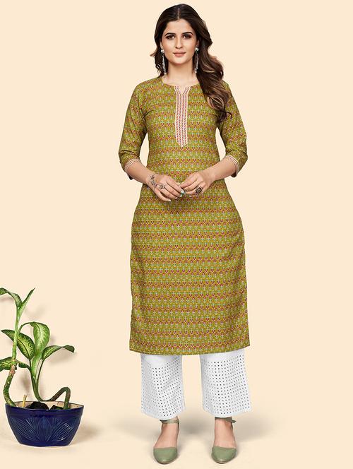 green printed straight kurta - 18341761 - Standard Image - 0