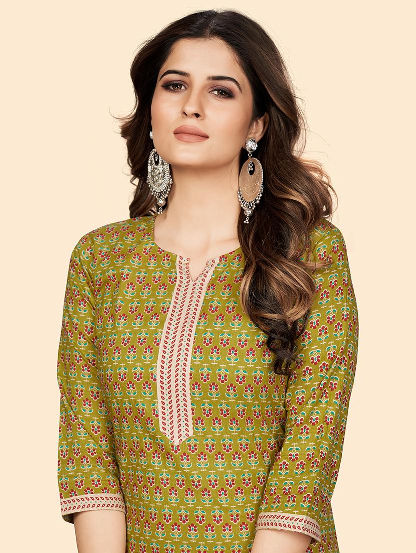 green printed straight kurta - 18341761 - Standard Image - 3