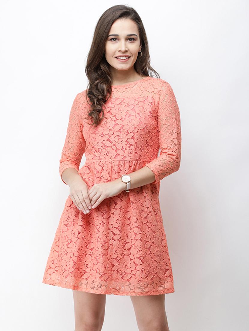 round neck solid a-line dress - 18341844 -  Zoom Image - 0