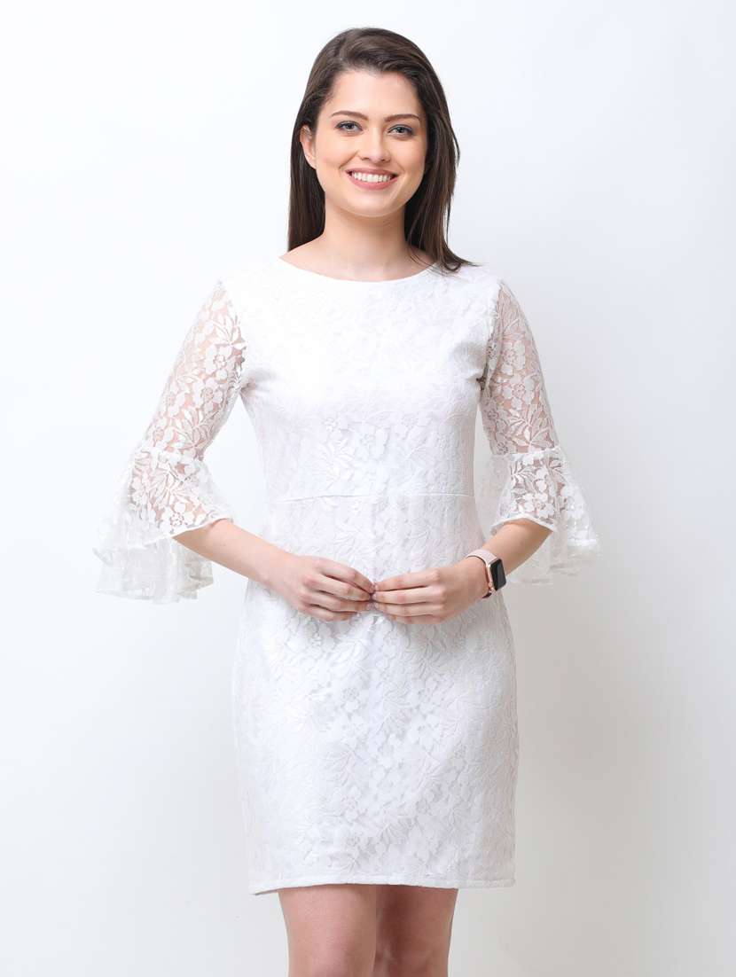 bell sleeved solid sheath dress