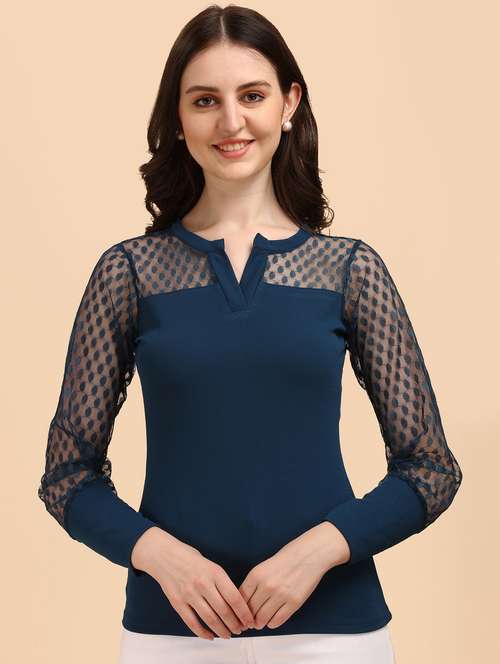 long sleeved laced a line top - 18342019 -  Standard Image - 0