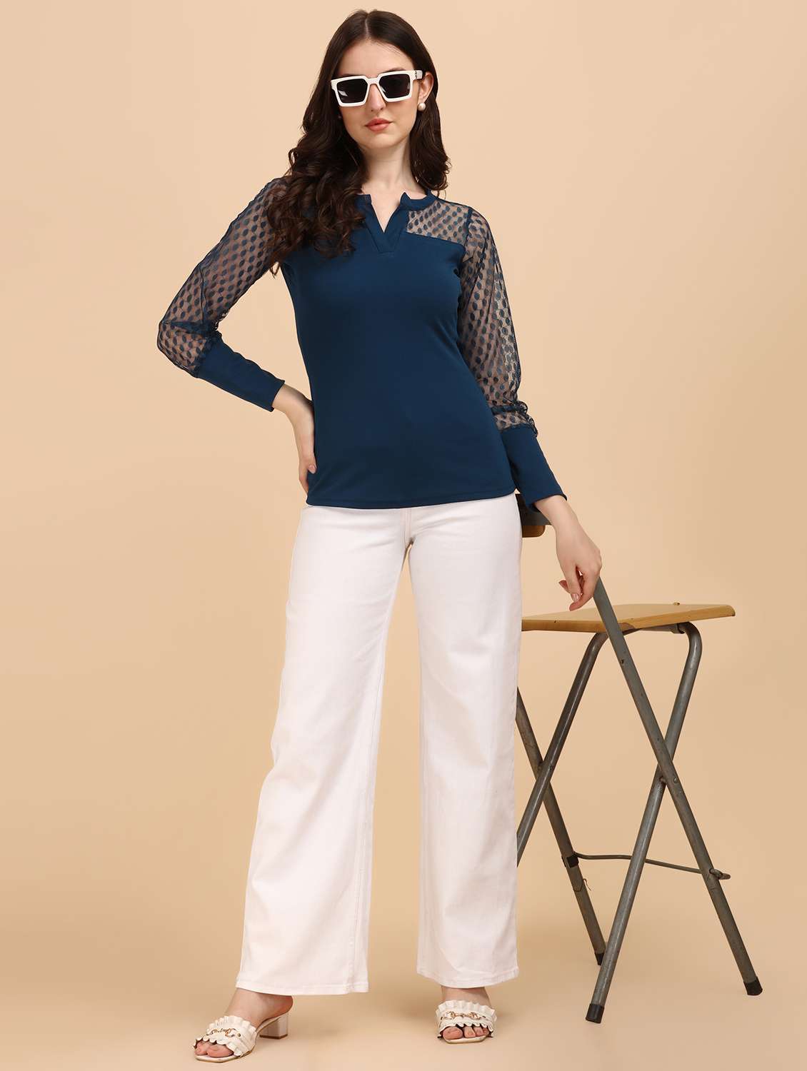 long sleeved laced a line top - 18342019 - Standard Image - 3