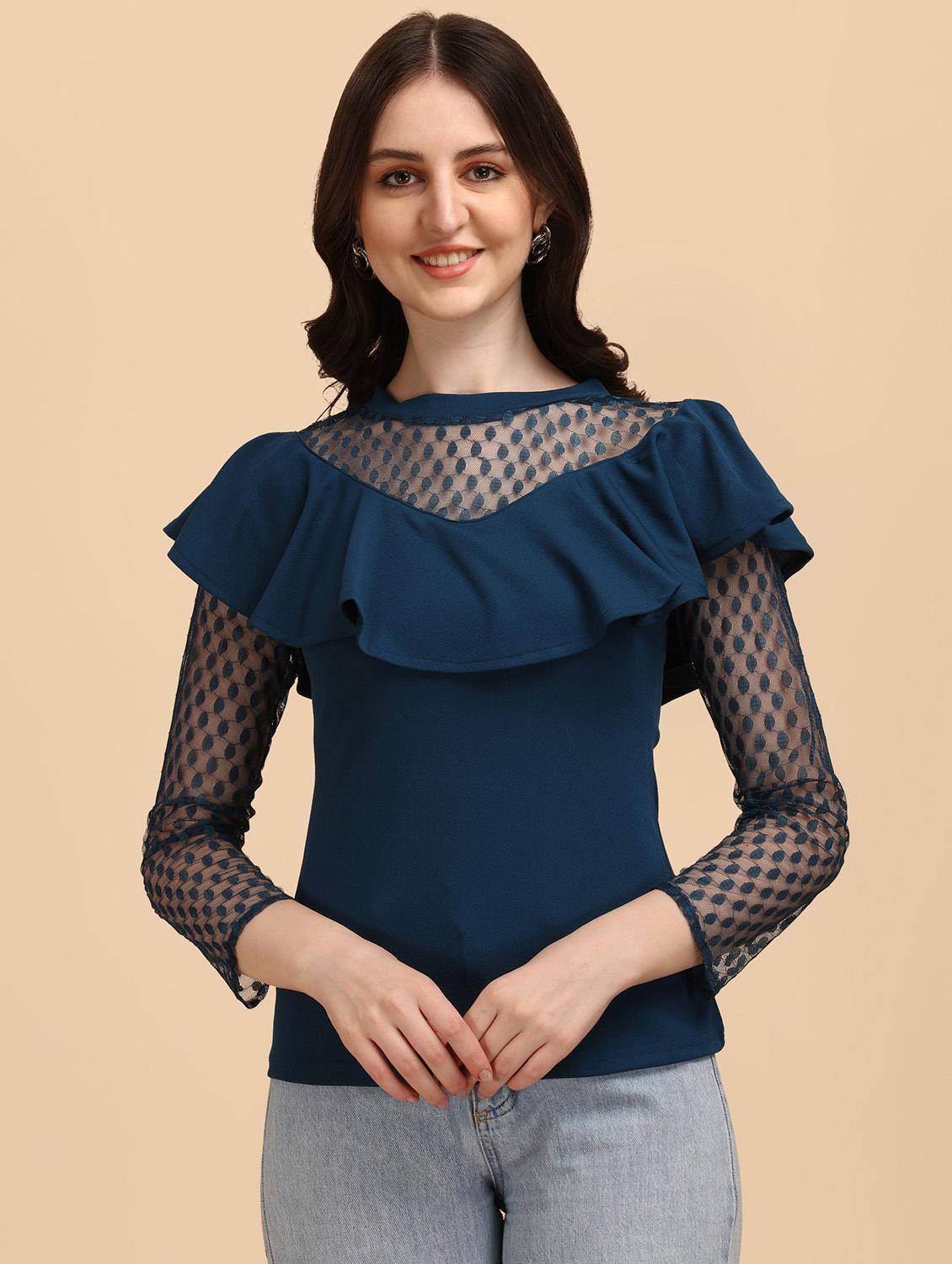 long-sleeved frilled and laced a line top - 18342043 - Zoom Image - 0