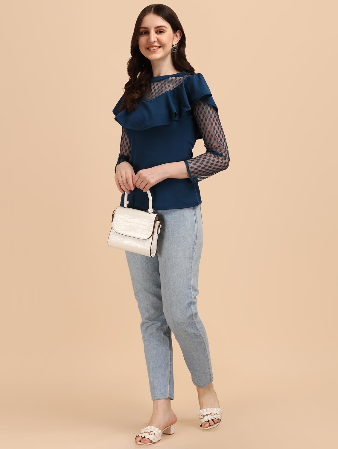 long-sleeved frilled and laced a line top - 18342043 - Standard Image - 3