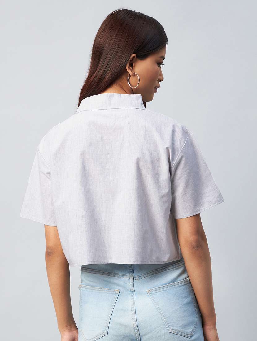 boxy solid crop shirt - 18342567 -  Standard Image - 3