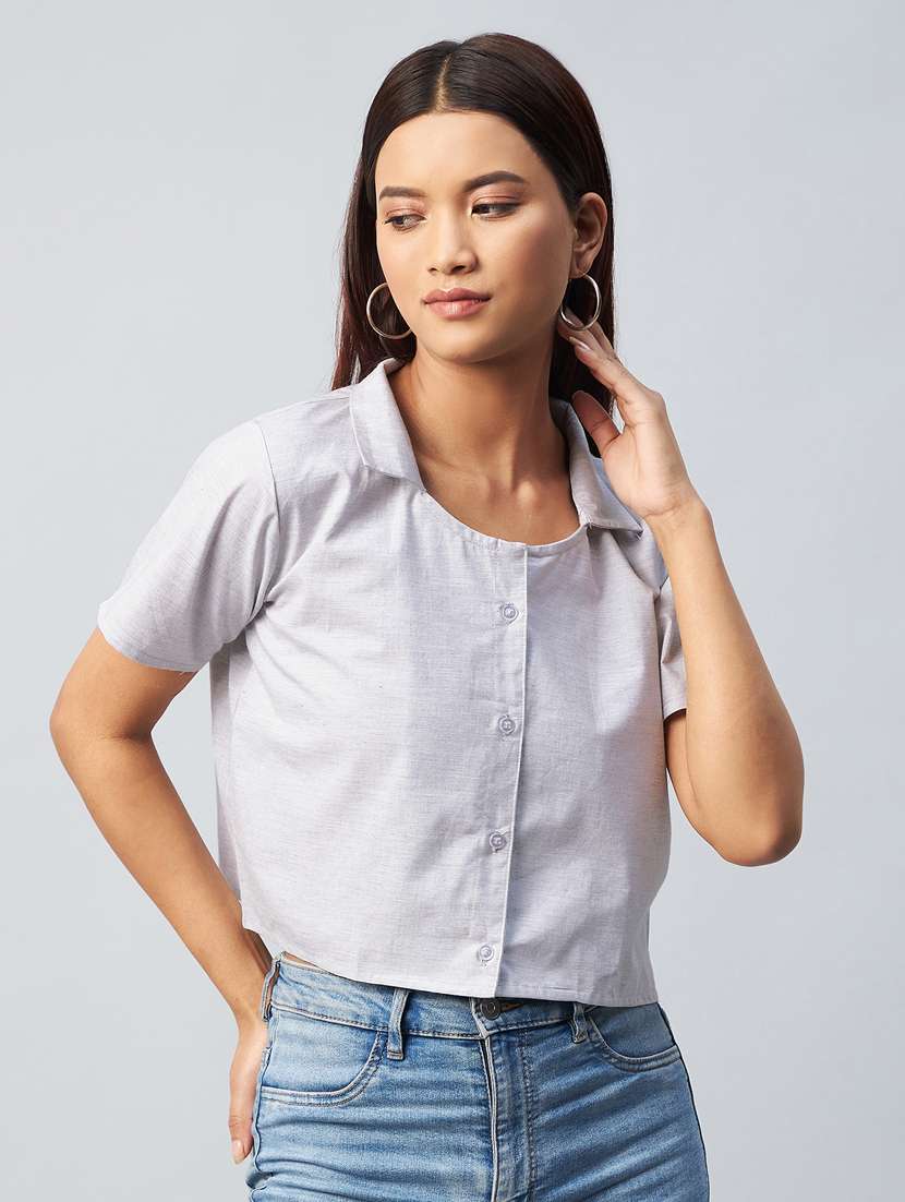 short sleeved solid crop shirt - 18342587 -  Zoom Image - 0