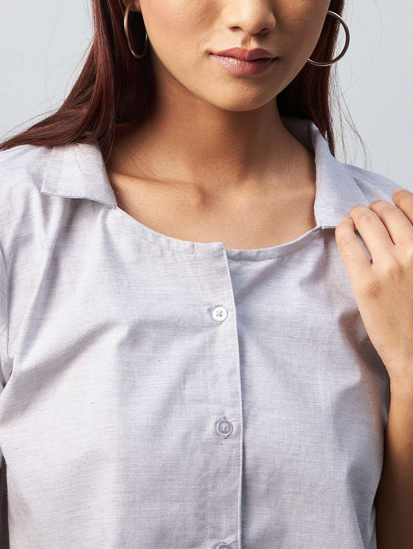 short sleeved solid crop shirt - 18342587 - Standard Image - 5