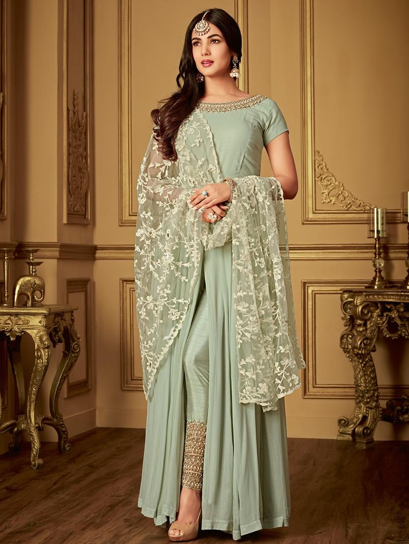 green georgette semistitched suit - 18344400 -  Zoom Image - 0