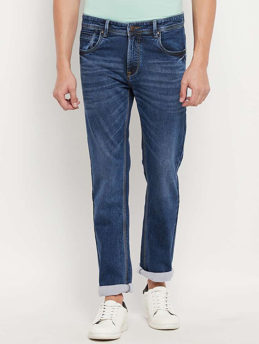 blue light-washed denim jean