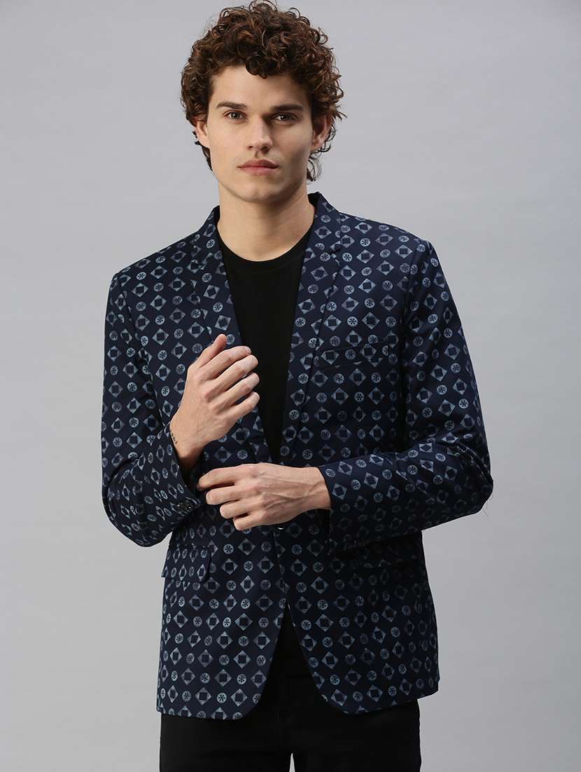 navy blue printed casual blazer