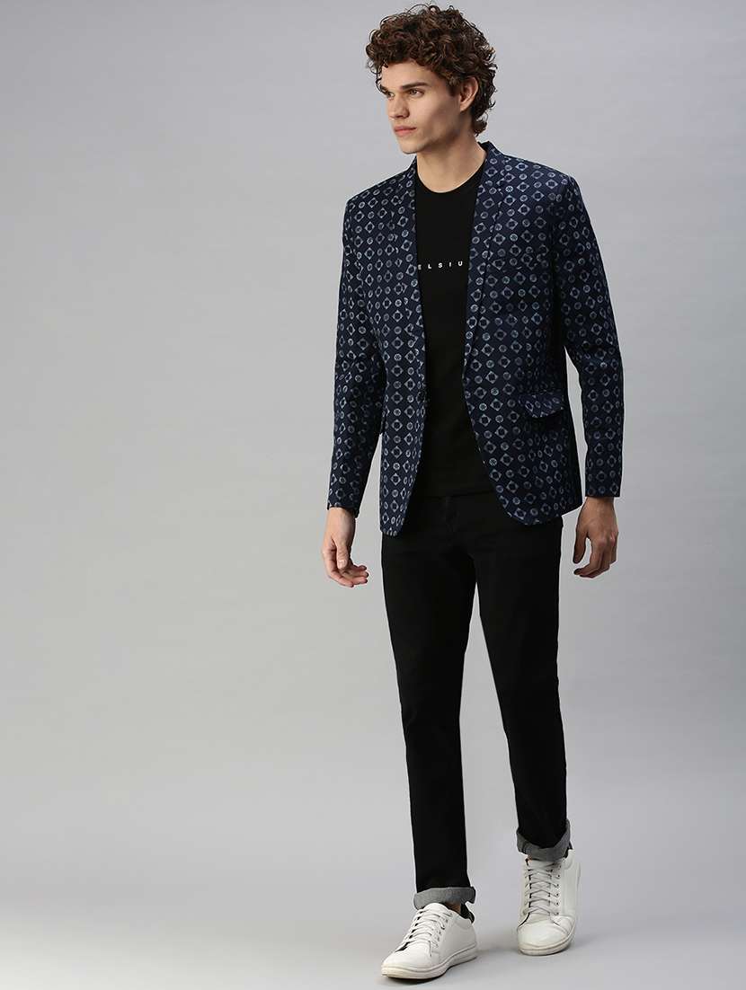 navy blue printed casual blazer - 18344815 -  Standard Image - 3