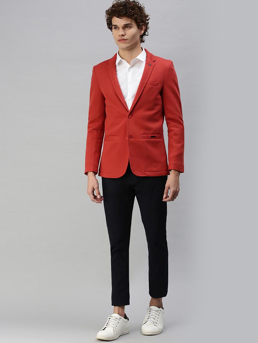 red solid casual blazer - 18344824 - Standard Image - 3