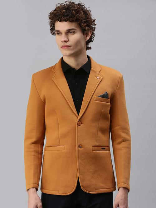 orange solid casual blazer - 18344825 - Standard Image - 0
