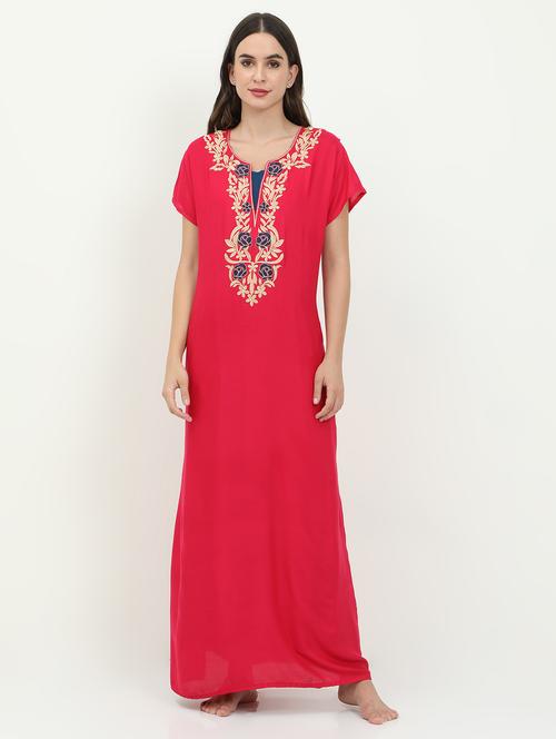 round neck embroidered detail nighty  - 18345144 -  Standard Image - 0