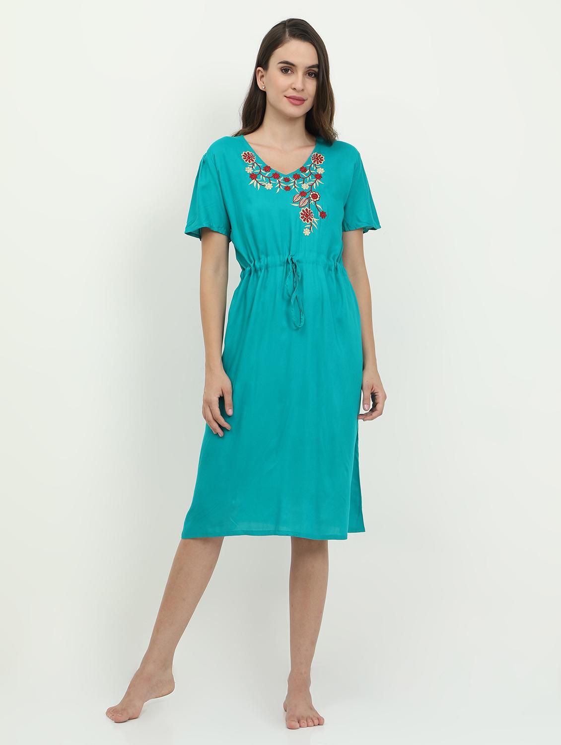drawstring waist embroidered detail sleepshirt - 18345153 - Zoom Image - 0